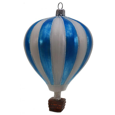 Gläserner Christbaumschmuck Heißluftballon blau-weiß